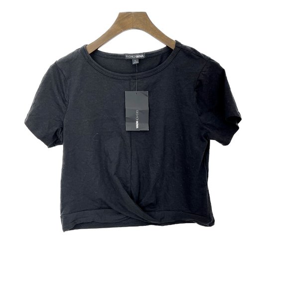 Fashion Nova Holly Twist Front Tee Black Size L - Picture 1 of 3
